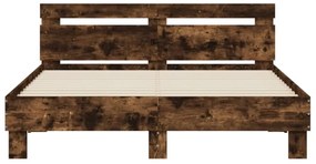 füstös tölgy színű ágykeret fejtámlával és LED-del 150x200 cm