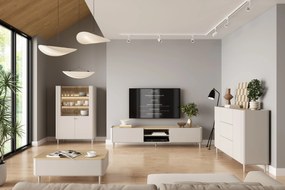 Elivo vitrines szekrény 100 cm kétajtós lábakon - kasmír / olajozott tölgy