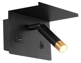 Fali spotlámpa polccal, USB töltővel 1xG9/35W/230V fekete/arany