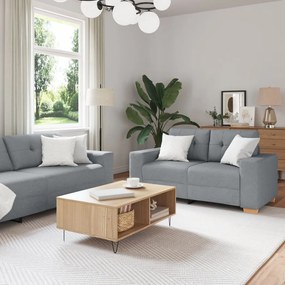 3 Részes Kanapé Szett Párnákkal Világosszürke Szövet