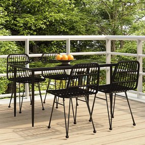 5 részes fekete polyrattan kerti étkezőgarnitúra