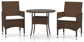 vidaXL 3 részes barna polyrattan és edzett üveg kerti bisztrószett