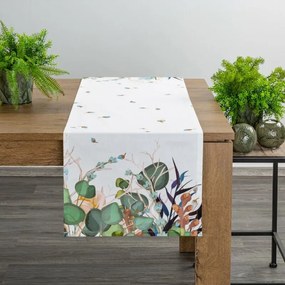 Egzotikus növény mintás pamut asztali futó Fehér 40x140 cm