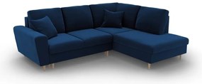 Kék bársony kinyitható tárolóhelyes sarokkanapé (jobb oldali-L alakú) Kyoto – Cosmopolitan Design