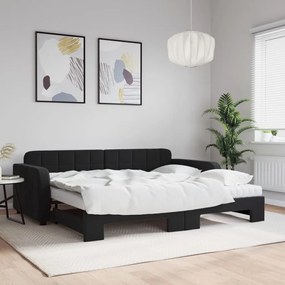fekete kihúzható bársony heverő matracokkal 90 x 190 cm
