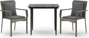 vidaXL 3 részes fekete és szürke polyrattan kerti étkezőszett párnával