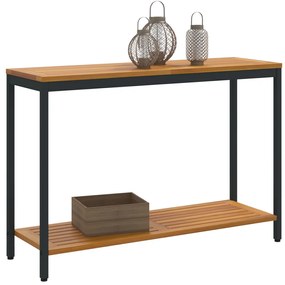 Kültéri Asztal Természetes és Fekete 35x110x75 cm Tömör Fa és Acél