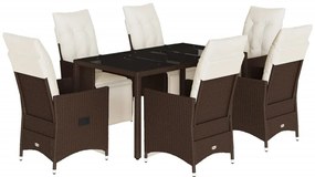 vidaXL 7 részes barna polyrattan kerti bisztrógarnitúra párnákkal