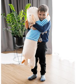 Plüss kutya, bézs/kék csíkok, 90cm, REXO typ 2