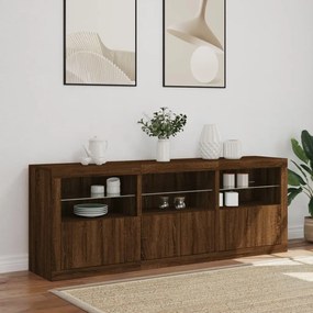 barna tölgy színű tálalószekrény LED-ekkel 181,5x37x67 cm