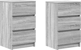 vidaXL 2 db szürke sonoma színű éjjeliszekrények 3 fiókkal 39x35x65 cm