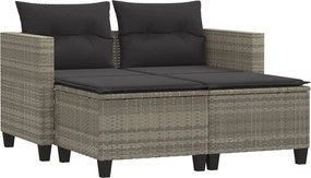 vidaXL 2 személyes világosszürke polyrattan kerti kanapé zsámolyokkal