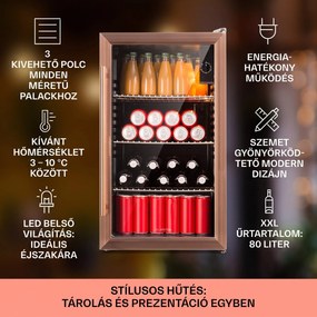Klarstein Beersafe XXL, hűtőszekrény, 80 liter, 3 polc, E energiahatékonysági osztály, panoráma üvegajtó