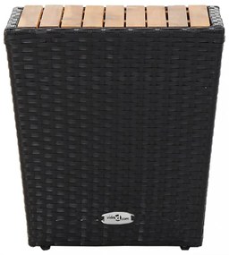 fekete polyrattan és tömör akácfa teázóasztal 41,5x41,5x43 cm