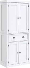 HOMCOM Konyhai Kocsi Felső és Alsó Szekrénnyel és Középső Fiókkal MDF, Forgácslap és Fém Anyagból, 76x40,5x184 cm, Fehér | Aosom