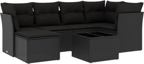 vidaXL 7 részes fekete polyrattan kerti ülőgarnitúra párnával