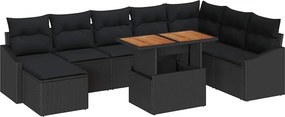 vidaXL Kerti Kanapé Szett tárolóval 9 pcs Fekete Poli rattan