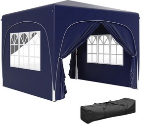 Outsunny 3x3m-es Pavilon, Vízálló Stabil Téli Pavilon, UV Védelem 50+, Összecsukható Party Pavilon Négy Oldallel és Táskával Kerthez, Sötétkék | Aosom