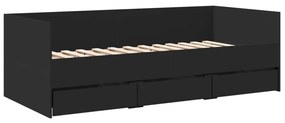 fekete kanapéágy fiókkal matrac nélkül 75x190 cm