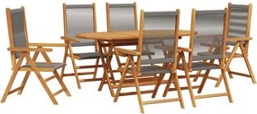 vidaXL Kert étkező szett 7 pcs Szürke Tömör Akácfa