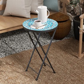Kerek kerti asztal, acél. mozaik mintás asztallap, fekete Ø35 cm
