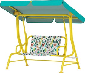 AIYAPLAY gyerekhinta teraszra, 2 személyes hinta állítható napellenzővel és biztonsági övekkel — kert/terasz hintapad 3–6 éveseknek, max. 60 kg, zöld