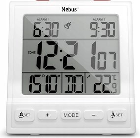 Mebus Digitális rádiós ébresztőóra hőmérővel 8,5 cm Fehér