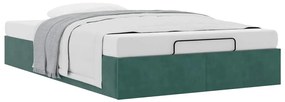 Ottomán ágykeret matrac nélkül, sötétzöld 120x190 cm bársony