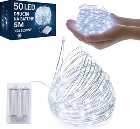 Karácsonyfa Fényfüzér 50 Led 5 M Hideg Fehér Karácsonyi Elemes