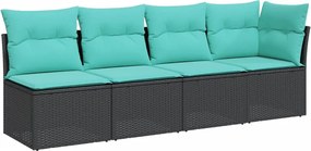 vidaXL 4 személyes fekete polyrattan kerti kanapé párnával