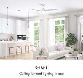 Klarstein Figo, fehér, mennyezeti ventilátor, 52", 55 W, mennyezeti lámpa, 2 x 42 W, távirányító