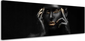 Vászonkép Fekete nő Arany száj és szemek 120x40 cm