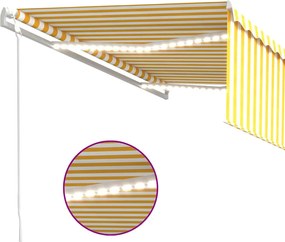 Sárga-fehér redőnyös, LED-es, szélérzékelős napellenző 4x3 m