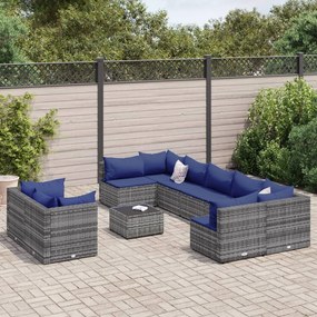 10 részes szürke polyrattan kerti ülőgarnitúra párnákkal