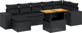 vidaXL 8 részes fekete polyrattan kerti ülőgarnitúra párnákkal