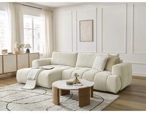 Bézs kinyitható-tárolóhelyes sarokkanapé (bal oldali-heverő résszel) Fuji – Bobochic Paris