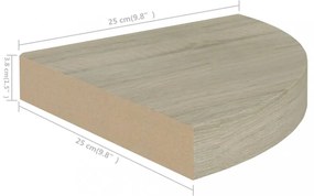 tölgyszínű MDF lebegő sarokpolc 25 x 25 x 3,8 cm
