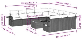 12 részes fekete polyrattan kerti ülőgarnitúra párnákkal