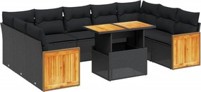 vidaXL 10 részes fekete polyrattan kerti ülőgarnitúra párnákkal