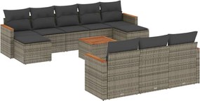 vidaXL 11 részes szürke polyrattan kerti ülőgarnitúra párnákkal