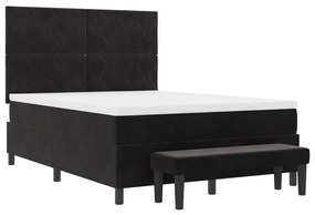 Box Spring Ágy Matrac &amp; Pad Fekete 160x200 cm Bársony