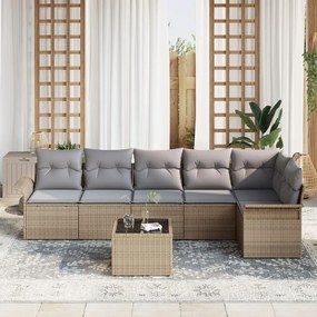 Kerti Kanapé Szett párnával 7 pcs Bézs Poli rattan