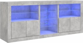 vidaXL betonszürke tálalószekrény LED-világítással 181,5x37x67 cm