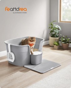 Extra nagy macskaalomdoboz magas oldalfallal, alomfogó ráccsal, szürke színben