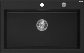 Mexen Elix gránit mosogató 1-medencés 800 x 500 mm, fekete, króm szifon - 6527801005-77