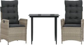 vidaXL 3részes világosszürke polyrattan kerti étkezőgarnitúra párnával