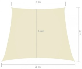 krémszínű trapéz alakú oxford-szövet napvitorla 2/4 x 3 m