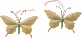 Dekoráció Fém karácsonyfa medál pillangó sárga 8,5 cm 2 db