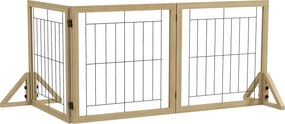 PawHut Fa Kutyabidovár 210x70 cm Pet Gate Összecsukható 3 Panel Bi-Irányú Hajlítással és Háromszög Támogatólábakkal Ajtóhoz, Folyosóra, Lépcsőházhoz T