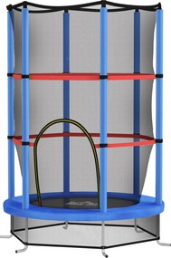 HOMCOM Gyerek Trambulin 3-6 Év között Biztonsági Hálóval, 6 Oszloppal és Bejáratokkal, PE, Műanyag és Fém Trambulin, Ø140x190 cm, Kék és Fekete | Aoso